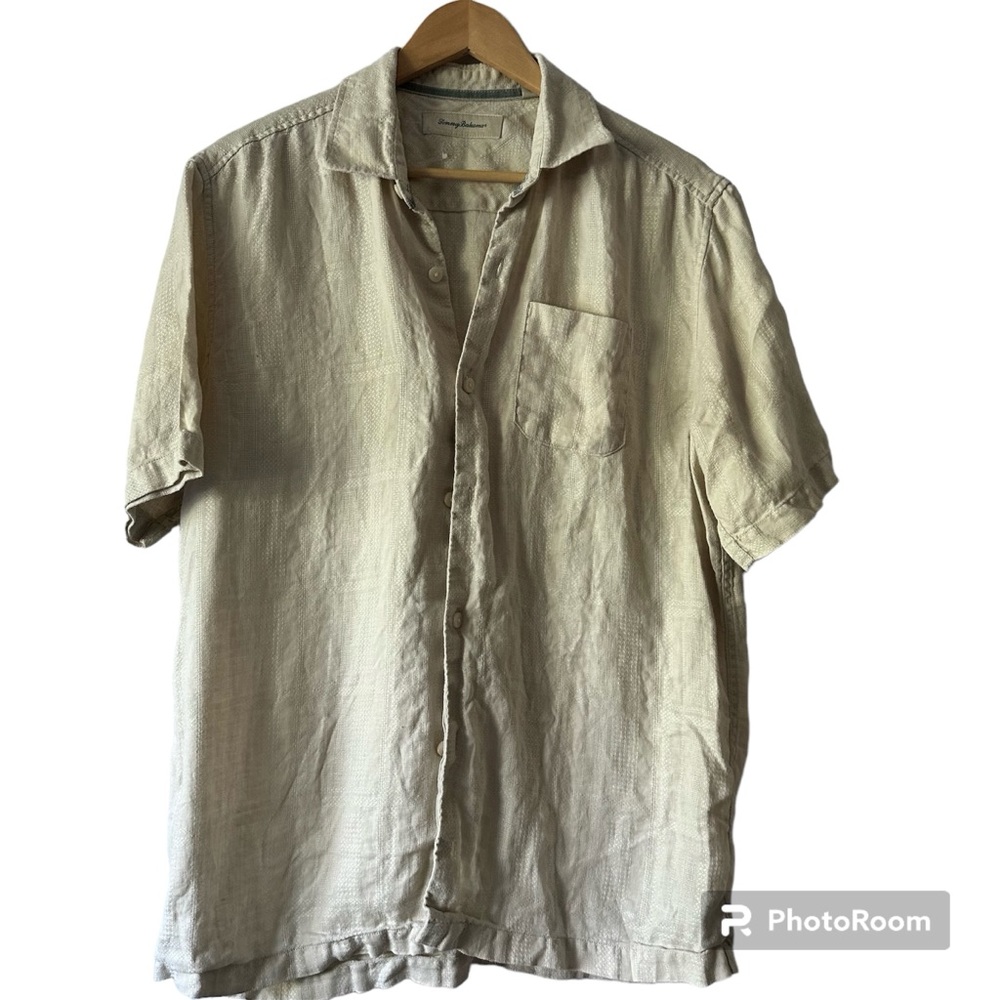 Tommy Bahama 100%‎ Linen Button Up Short Sleeve Shirt Cream Size Medium